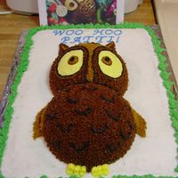 Owl Buttercream with fondant eyes. Made this to celebrate a co-workers end of chemotherapy. Owl is made from "ball" pan.