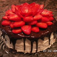 Strawberry Flower Cake Fresh strawberrys I dipped in strawberry glaze for a very shinney look.First time making a strawberry flower.This cake was for my husband B...