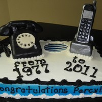 At&t Retirement Cake this cake was made for someone retiring from AT&T, the phones are made out of rice krispie treats, covered in white chocolate then...