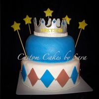 Prince Cake W/ Crown All edible, GP crown with luster and dragees. Fondant accents and airbrushed pillow with blue & pearl. CSM - Wish I would have deepened...