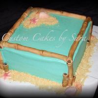 Bamboo @ The Beach Cake Teal BC with handmade & painted bamboo. Sugar painted shells and cookie sand.:)