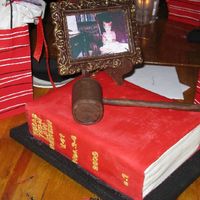 Law Graduation Cake Red Velvet w/cream cheese icing covered in red fondant. Gold letters are fondant then painted with gold luster dust. The gavel is fondant,...