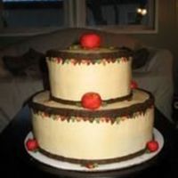Fall Shower Cake Border is made of mulitcolor ri leaves. Apples are marzipan.