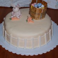 Easter Bunny My fist time molding fondant figures. I think he came out cute. Caramel cake with whipped white choc, ganache and fresh caramel. Beige...