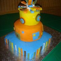 A Retro Birthday Party A chocolate layer cake with alternating coffee ganache and chocolate chip buttercream.