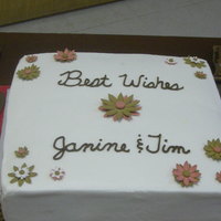 Wedding Shower WASC w/ BC icing. gum paste daisy in bown and red