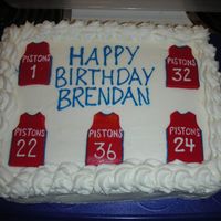 Detroit Pistons Cake For his 8th birthday, my son requested a chocolate cake with white frosting, decorated with Pistons' jerseys. I made a template for...