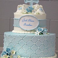 God Bless Braden This was a cake I made for a baptism. Buttercream icing with gumpaste booties, cross and flowers. Design was inspired by a cake originally...