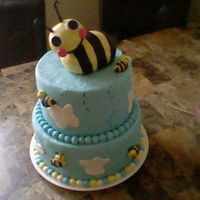 Bumble Bee Baby Shower Cake all edible chocolate and vanilla cake the bee is made out of rice krispies.