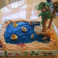 071907_039-1.jpg Pool Birthday Party Cake using jello to make the water and nilla wafers crushed for the sand!