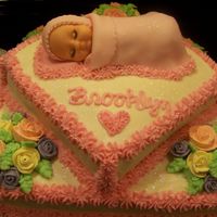 Edible Baby On Baby Shower Cake Baby shower with edible baby about 6-8 inches long.