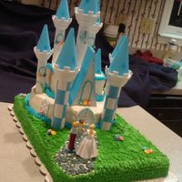 Haley's Castle 13x19 cake with a 10" circle cake then a 6" square cake yellow cake with buttercream icing