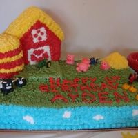 Ayden's Farm This was a chocolate cake and the barn and silo is a yellow cake. All of the farm animals are made from fondant. I couldn't figure out...