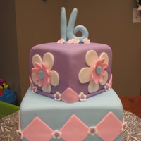 Sweet 16 Chocolate cake, chocolate buttercream, satin ice fondant....for a girl who loves flowers and the three colors we used were her fave