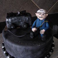 Retirement Cake This was for a friend who is an electrician at a coal mine, Oh Henry cake with PB buttercream and satin ice fondant
