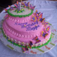 First B-Day Butterfly Cake For my friend's granddaughter. The butterflies are Royal. I made the wings first and then propped them up and piped the bodies. It&#...