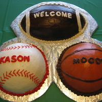 Sports Ball Cake The cakes are covered in buttercream and the letters are cut from MM fondant. It was for a baby shower. The father had definite ideas about...