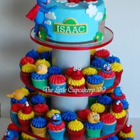 Sesame Street Cupcake Tower All decorations are hand made from fondant. 100 mini cupcakes decorated with buutercream.