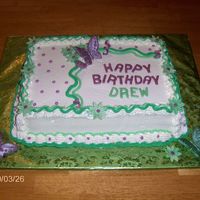 Drew's Birthday Cake Cake I made for my good friends' daughter. Got the design idea from CC of course! White cake/blackberry filling. Vanilla bc with...