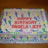 Angela's Birthday Last minute cake for some friends. French vanilla cake with vanilla buttercream. Thanks to CC for the idea.