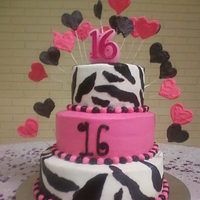 Pink 16Th Birthday W/ Zebra Stripes Pound Cake w/ butter cream frosting and royal frosting hearts