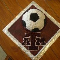 A&m Soccer 1st Soccer ball cake. Buttercream icing and yellow cake.