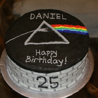 Pink Floyd "Dark Side" theme on top, "The Wall" them on the side. All buttercream