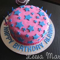 Pink And Blue Star Birthday An unusual color request but it looks cute. She wanted it quite plain but bright.The actual cake inside is pink as well! Made with rolled...