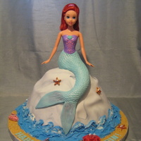 Mermaid Cake mermaid is actually a doll with legs - her legs are stuck down into the "rock" cake (baked in the wondermold pan). I sculpted the...