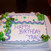 Purple And Green Birthday Cake This was a last minute cake inspired by Cakery. It is a 9x13 yellow cake with white buttercream icing. T