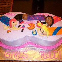 Slumber Party Cake This is WASC cake with buttercream icing. The girls and other accents are made of mmf. Thanks for looking!
