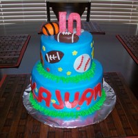 Sports Theme Cake 6in and 9in cake. Top is strawberry with cream cheese filling and the bottom is chocolate cake. All covered in buttercream and decorated...
