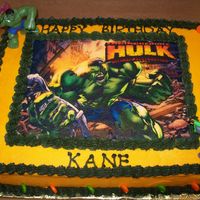 Hulk Birthday French vanilla cake with butter cream. Sugar paper picture. My grandsons birthday.