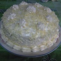 Ultimate Cheese Cake Cheese cake with cream cheese filling/frosting and topped with grated cheese..
