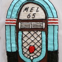 Jukebox Cake Birthday cake for my Dad's 65th Birthday Party.Decorated with Buttercream Icing.I used 13 x 9 inch pan and trimmed off a little at the...