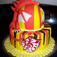 Boy's Birthday Cake this is a strawberry cake covered in fondantThe boy loves Bakugan so I wanted to make something like it.