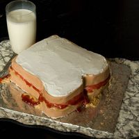 Pb & J Cake I made this in a hurry and couldn't get the icing to smooth. I used fondant for the crust and buttercream to ice the rest. It's a...