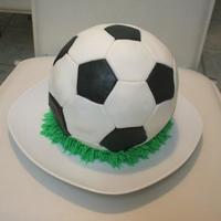 Soccer Ball Bought the sports ball pan and had to try it out. Made with fondant pieces cut out by hand. Had aproblem with the pieces not fitting well...
