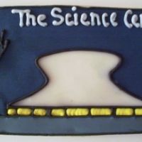 The Science Center Sugar cookie w/RI. Cookie for a Welcome to St. Louis gift basket. Inspired by semi-vintage postcard.