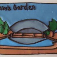 Shaw's Garden Sugar cookie w/RI. Cookie for a Welcome to St. Louis gift basket. Inspired by semi-vintage postcard.