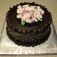 30Th Birthday gumpaste roses, chocolate french buttercream, edible pearls