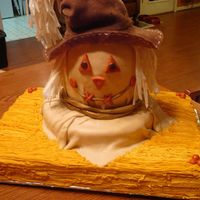 Scarecrow I used chocolate cake with ganache filling topped with white chocolate buttercream icing..All layers above sheet are strawberry filled with...