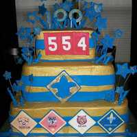Blue And Gold Cubscout Banquet Cake. Blue and Gold cake celebrating 100 years of scouting!!!