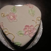 Heart Brush Embroidery Cake Heart cake for my valentine ;) WASC with whipped WBH House Buttercream. White fondant with royal icing flowers, leaves and detail. TFL!