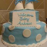 Baby Booties Gum paste baby booties using template on CC. Buttercream with fondant accents. Gum paste sign.