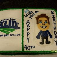 Super Bowl/wii This was for a combo Super Bowl/40th Birthday party. My first FBCT. Mii figure was copied after birthday guy's Mii in his Wii. Cake...