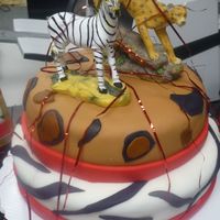 Animal Print top tier is 8" & bottom tier is 10" . the cake is covered in fondantthis was my first cake in fondant.