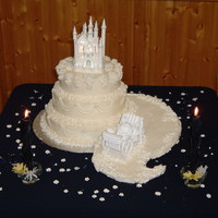 Fairy Tale Wedding Cake my very first wedding cake for my sister, vanilla cake, buttercream icing with royal icing drop flowers