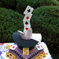 Magic Theme Birthday I made this for an adorable set of twins turning 5. Cards, hat brim, gloves, bunny ears are gumpaste. Hat and table are cakes covered in...