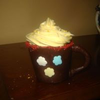 Coffecup Mini Cupcake This is a chocolate cup(i used a foam cup as a mold) then i put a mini chocolate fudge cupcake inside, withalmond flavored buttercream...